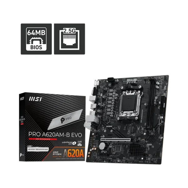 Motherboard MSI PRO A620AM-B EVO, Chipset AMD A620A, Socket AM5, HDMI, VGA, mATX Motherboard MSI PRO A620AM-B EVO, Chipset AMD A620A, Socket AM5, HDMI, VGA, mATX